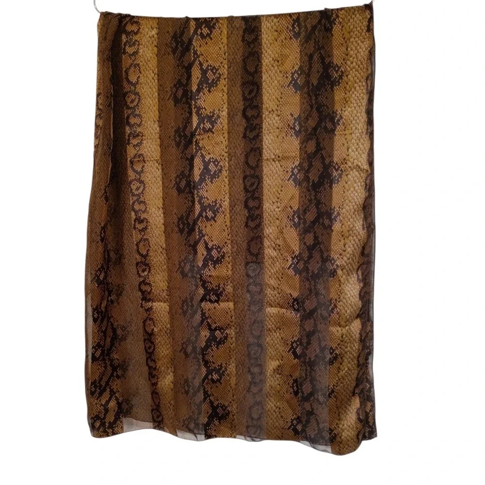 Vintage Jean Player Brown Snakeskin Print Sheer Scarf Gold Metallic Square 42